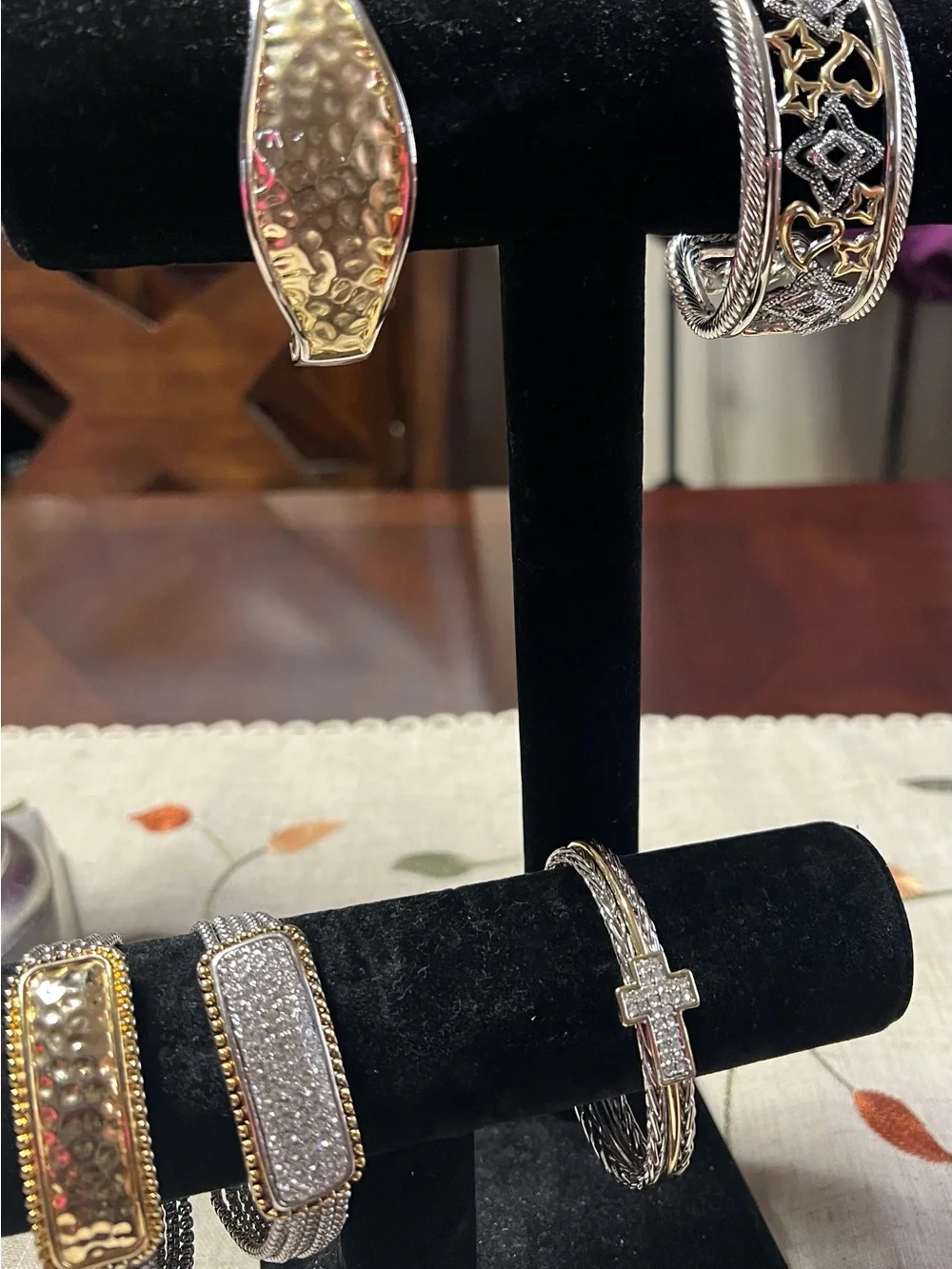 Two-Tone Silver and Gold Heart & Star Cable Cuff Bracelet LOT!